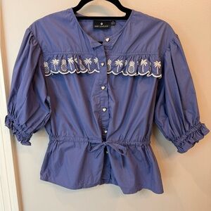 Emily Lovelock Embroidered Blue Top
